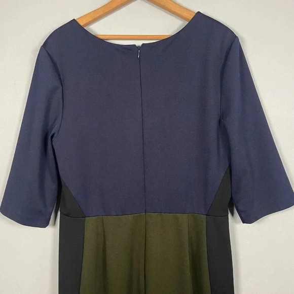 Hutch Color Block Fit & Flare Midi Dress Size 12 Sheath Navy Blue Green Preppy - Picture 5 of 13
